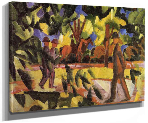 Riders And Strollers In The Avenue By August Macke