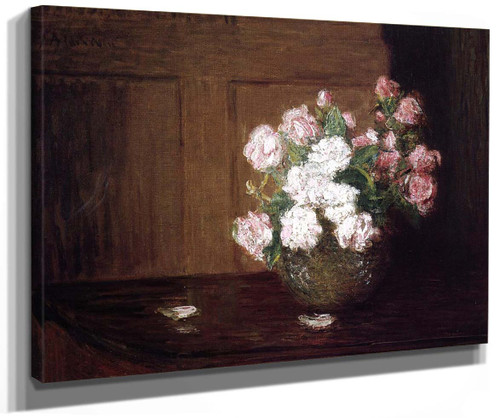 Roses In A Silver Bowl On A Mahogany Table By Julian Alden Weir