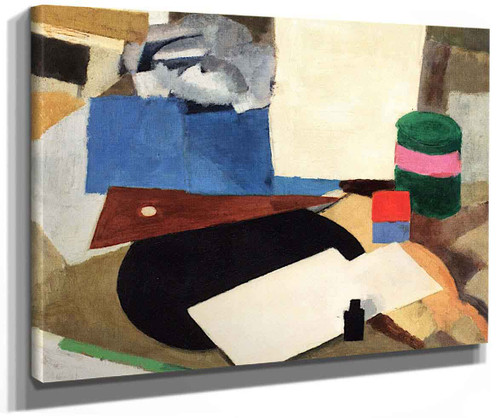 Still Life With Bracket On A Black Disc With A Bottle Of Ink By Roger De La Fresnaye