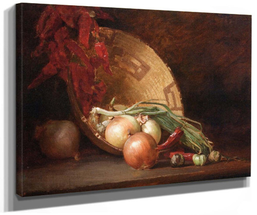 Still Life With Onions Peppers And Basket By Guy Orlando Rose
