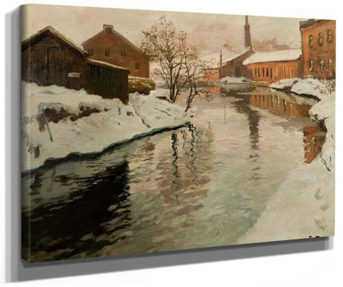 The Akerselven River In The Snow By Fritz Thaulow