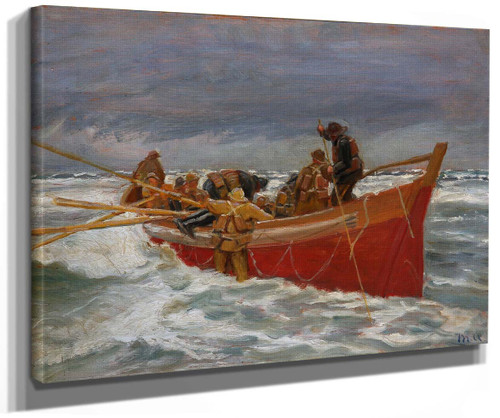 The Red Rescue Boat On Its Way Out (Study) By Michael Peter Ancher