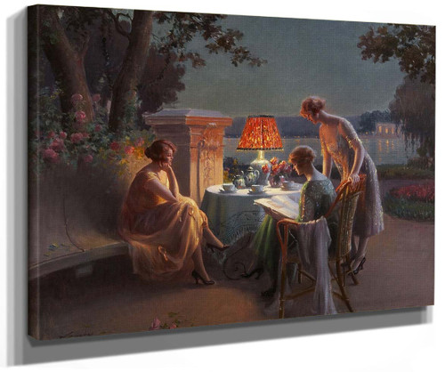 Three Women On The Terrace Before Annecy Lake (Also Known As Elegantes Sur La Terrasse Devant Le Lac Dannecy) By Delphin Enjolras