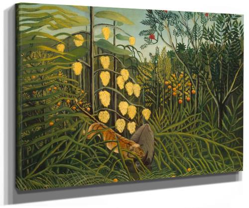 Tiger Attacking A Bull (In A Tropical Forest) By Henri Rousseau