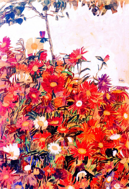 Field Of Flowers By Egon Schiele Field Of Flowers By Egon Schiele