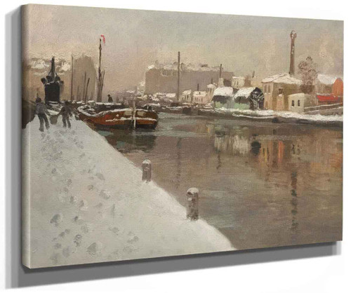 Winter In The Harbor By Fritz Thaulow