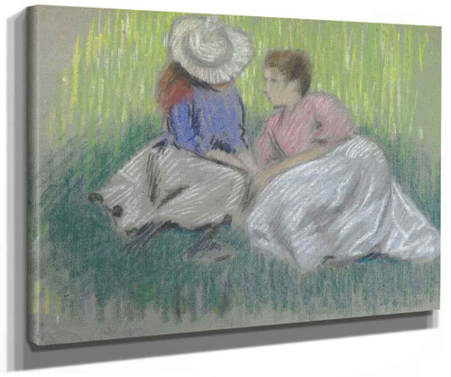 Woman And Girl On The Grass By Federico Zandomeneghi