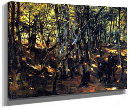 Wooded Interior With Horse Patrol By Wilhelm Trubner