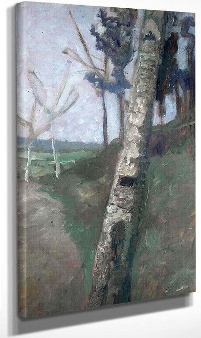 Birch Trunk In Front Of Tree Landscape By Paula Modersohn Becker