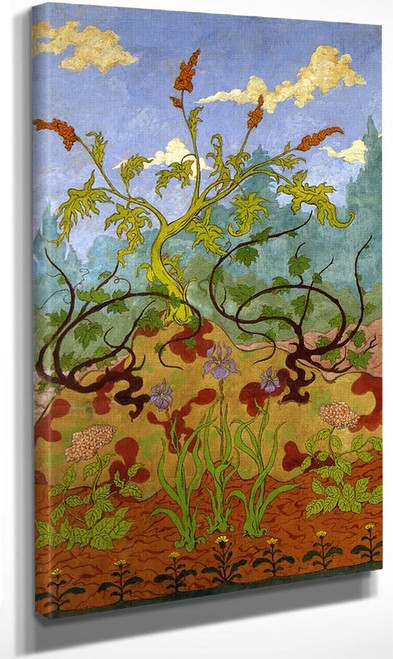 Four Decorative Panels Iris And Large Yellow And Mauve Flowers By Paul Ranson