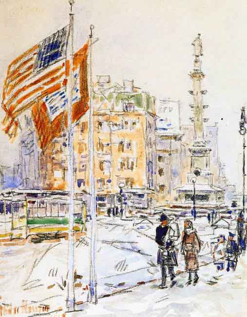 Flags, Columbus Circle By Frederick Childe Hassam
