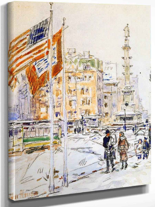 Flags, Columbus Circle By Frederick Childe Hassam