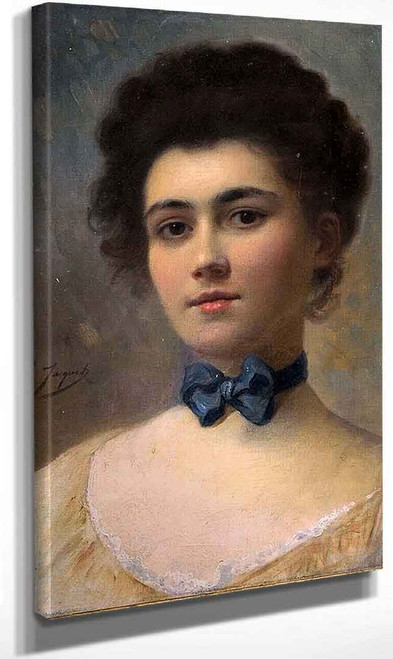 Woman With Blue Bow By Gustave Jean Jacquet