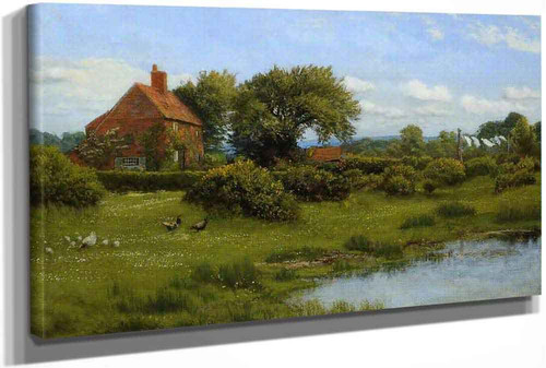 A Cottage With A Pond At Burghfield Near Reading by Arthur Hughes