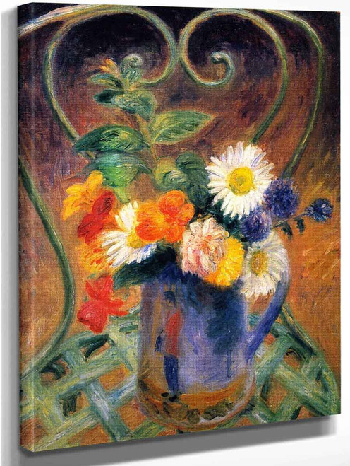 Flowers Against A Palm Leaf Pattern 1 By William James Glackens  By William James Glackens