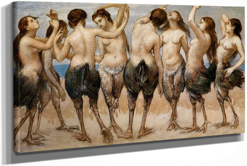 Eight Dancing Women With Bird Bodies by Hans Thoma