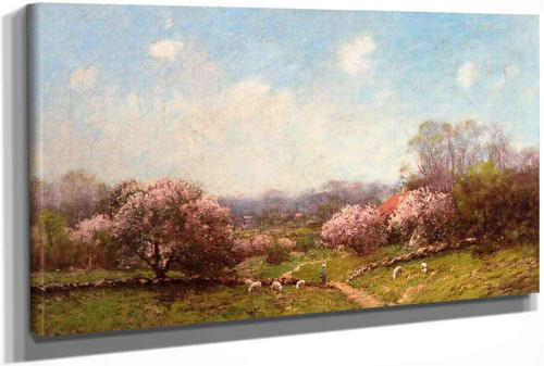 Landscape With Apple Blossoms Figure And Sheep by Julian Onderdonk