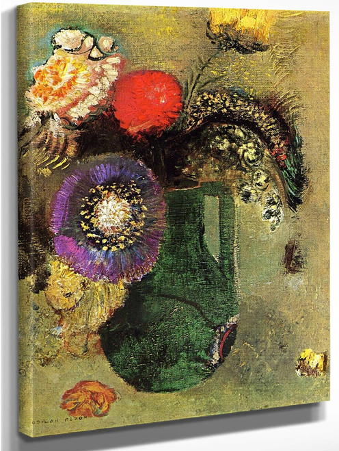 Flowers In Green Vase With Handles By Odilon Redon