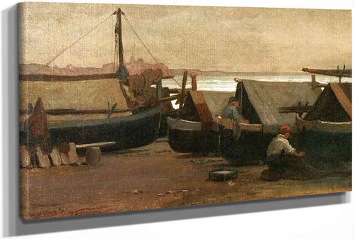 Men At Boat Dock by Elihu Vedder