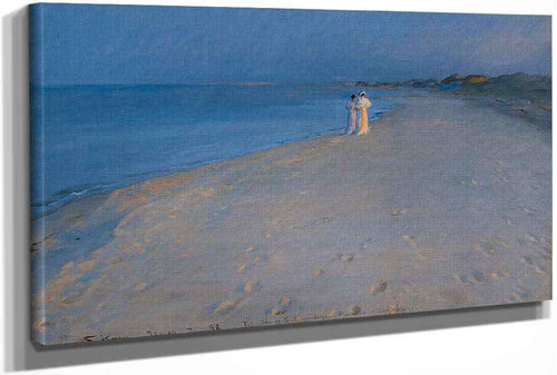 Summer Evening At The South Beach Skagen. Anna Ancher And Marie Krøyer (Study) 1 by Peder Severin Kroyer