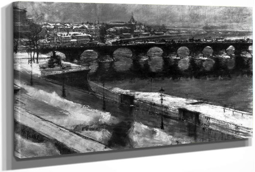 The Augustus Bridge In Dresden In Snow (Also Known As Die Augustusbrücke In Dresden Im Schnee) by Gotthardt Kuehl