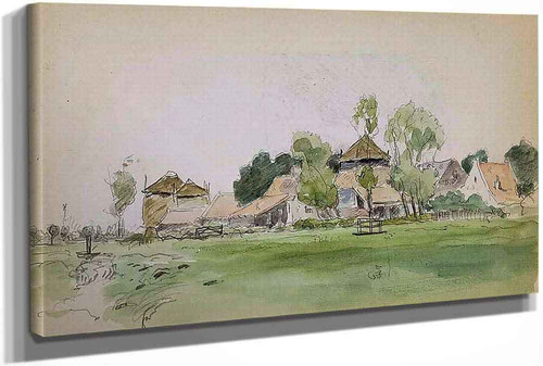 View Of Houses And Rooftops Across Field (Sketchbook Entry) by Henry Ward Ranger