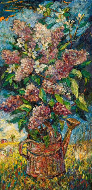 Still Life With Lilacs In A Landscape by David Cox