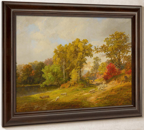 Autumn Landscape With Shepherd Dog And Sheep by Jasper Francis Cropsey