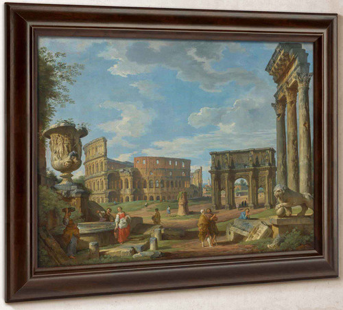 Capriccio Of Roman Monuments With The Colosseum And Arch Of Constantine by Giovanni Paolo Panini