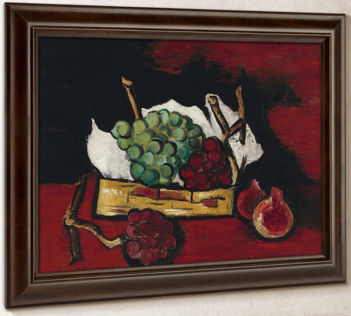 Green And Purple Grapes In Basket by Marsden Hartley