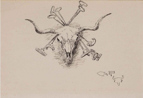Heraldry Of The Range (Longhorn Steer Skull And Five Branding Irons) 1925 by Charles Marion Russell