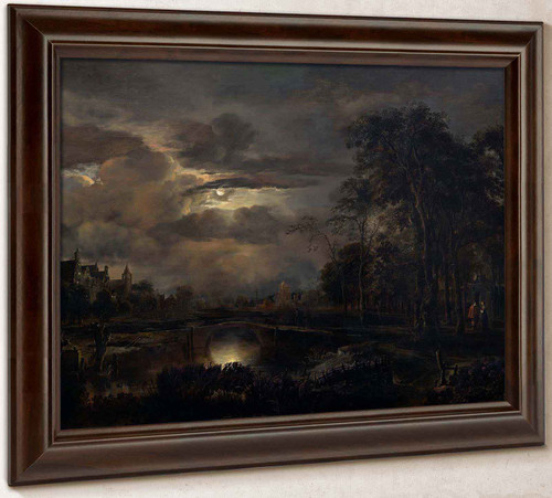 Moonlit Landscape With Bridge Aert Van Der Neer by Aert Van Der Neer