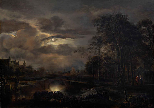 Moonlit Landscape With Bridge Aert Van Der Neer by Aert Van Der Neer