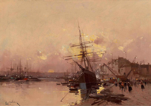 Port Breton Au Crepuscule by Eugene Galien Laloue