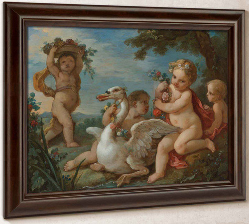 Putti Adorning A Swan With A Garland Of Flowers by Charles Joseph Natoire