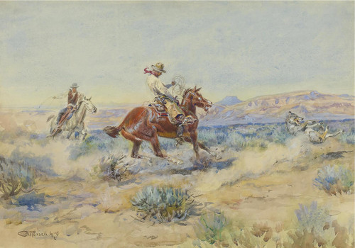 Roping A Wolf by Charles Marion Russell