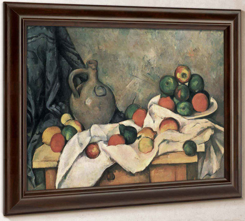 Stilleben Draperie Krug Und Obstschale by Paul Cezanne