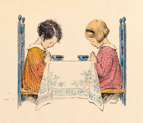 Two Children Praying A Childs Prayer Interior Book Illustration 1929 by Jessie Willcox Smith