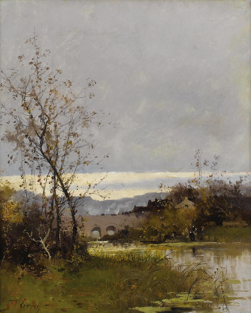 Along The Riverbank Normandy by Eugene Galien Laloue