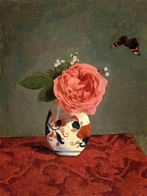 Garden Rose And Blue Forget Me Nots In A Vase By Gustave Caillebotte