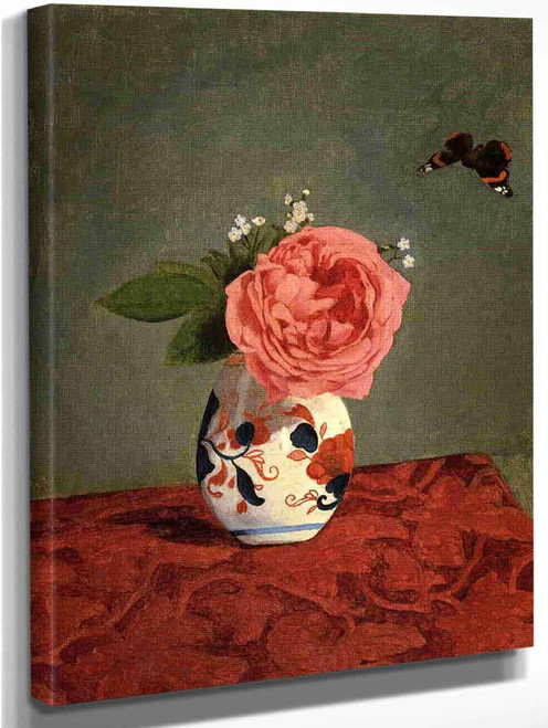 Garden Rose And Blue Forget Me Nots In A Vase By Gustave Caillebotte