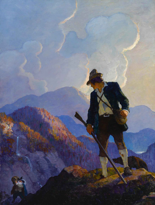 On Nearer Approach He Was Still More Surprised At The Singularity Of The Strangers Appearance (These Fairy Mountains Rip Van Winkle And His Dog Wolf) by Nc Wyeth