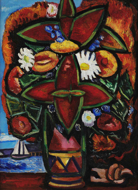 Red Flowers And Sailboat Marsden Hartley1935 by Marsden Hartley