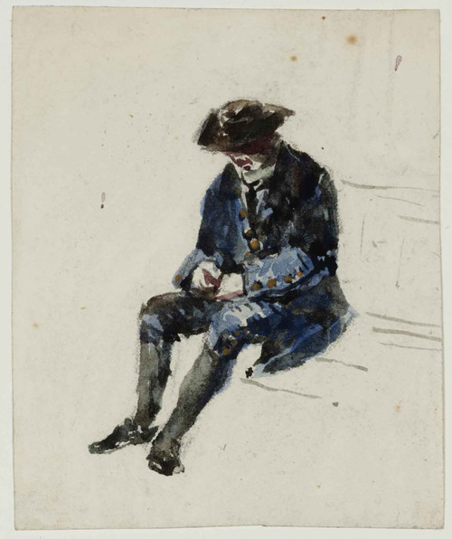 Seated Naval Pensioner Verso Indecipherable Sketch by David Cox