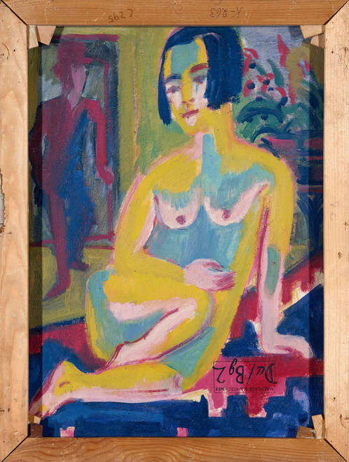 Seated Nude With Bent Leg (Recto Kneeling Nude In Front Of Red Screen 1911 1912) Ca 1921 1923 by Ernst Ludwig Kirchner