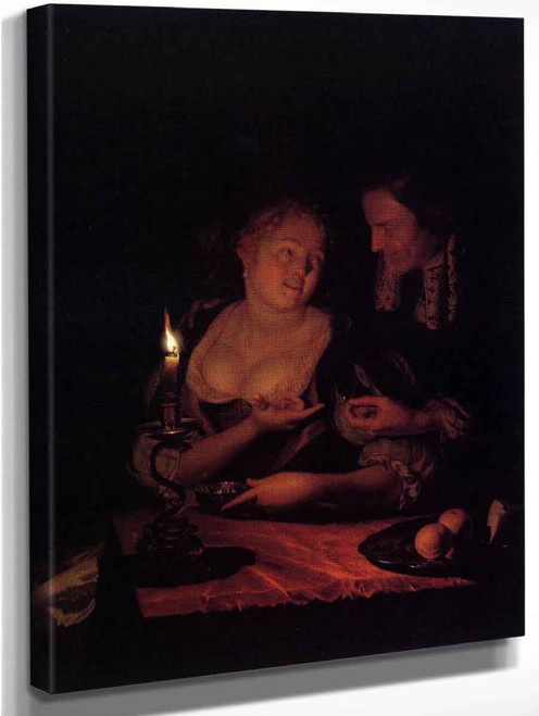 Gentleman Offering A Lady A Ring In A Candlelit Bedroom By Godfried Schalcken