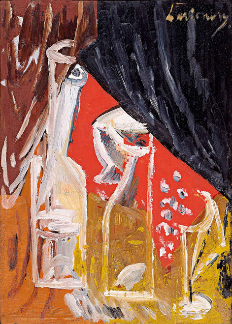 Still Life With Carafe And Curtains Ca 1914 by Mikhail Larionov