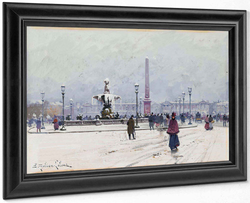 Paris Place De La Concorde In Winter by Eugene Galien Laloue