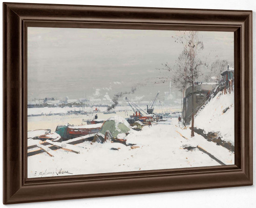 Quai De Bercy Sous La Neige by Eugene Galien Laloue