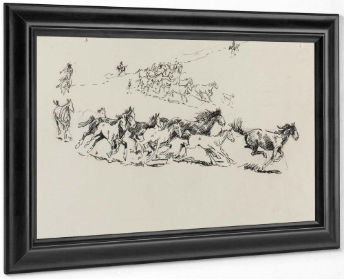 Round Up And Stagecoach Two Drawings by Edward Borein